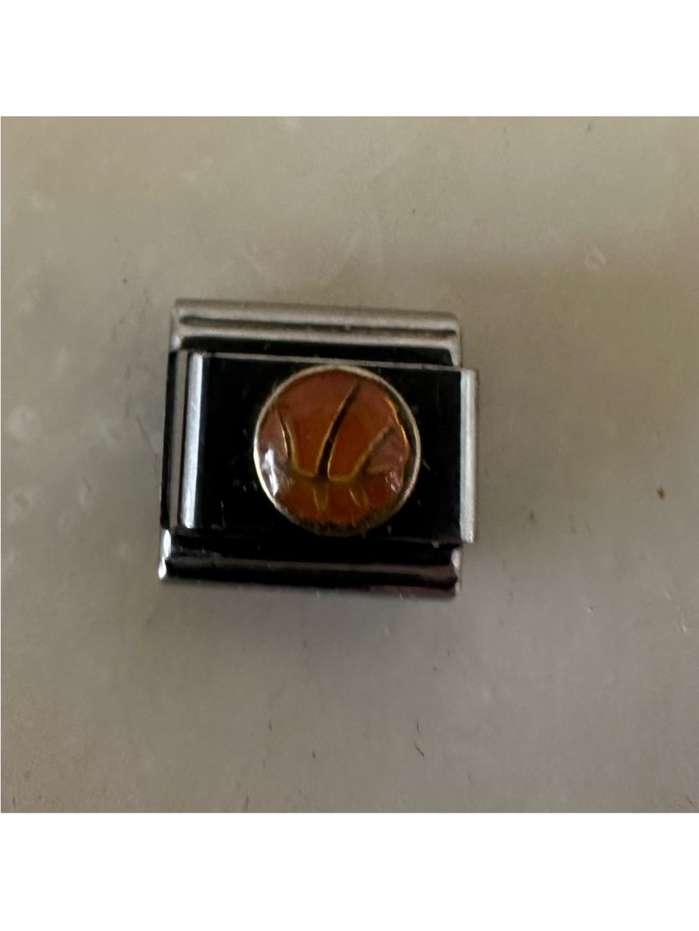 Zoppini Italian Charm Link with Orange Basketball Enamel